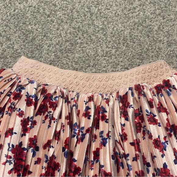 Pippa & Julie Light Pink Velvet Pleated Floral Skirt with Red & Blue Accents - Picture 4 of 7